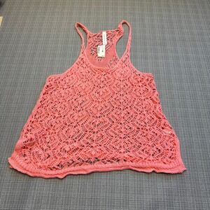 New Crochet Coral Boho Knit Tank Top Large Festival Beachy Summer Layering Y2K *